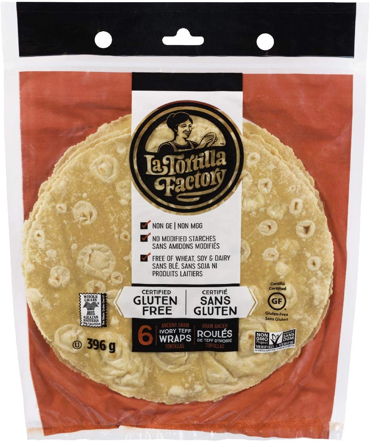 La Tortilla Factory 6 Ivory Teff Gluten Free Tortillas 396g