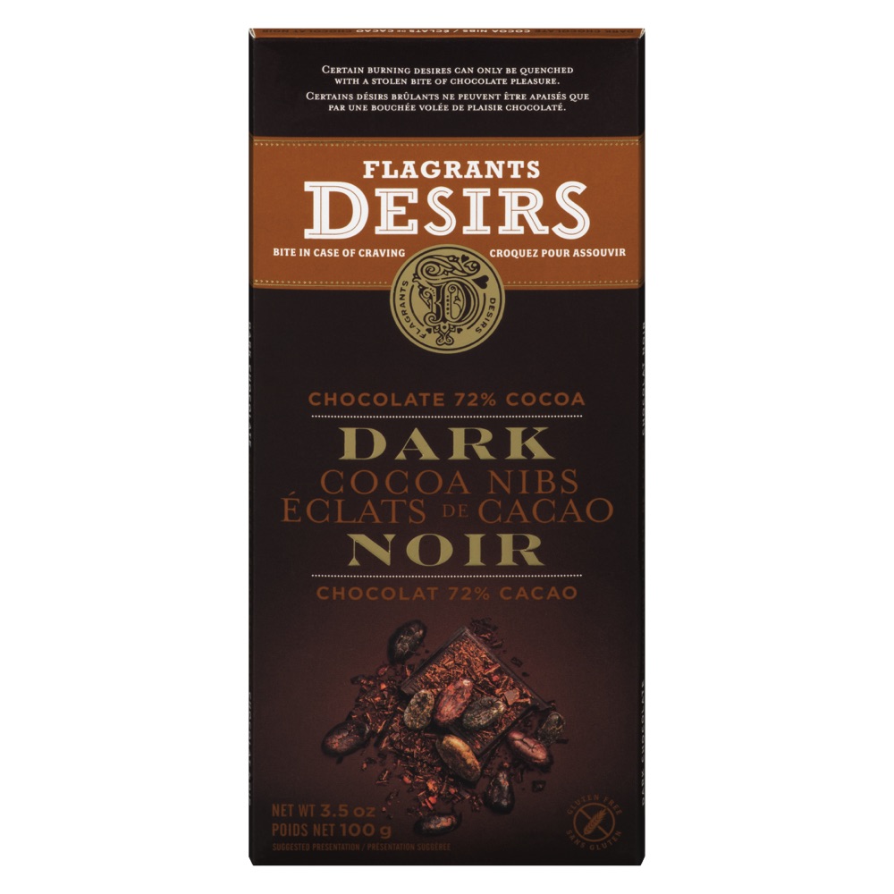 Flagrants Desirs 72% Dark Chocolate with Cocoa Nibs 100g