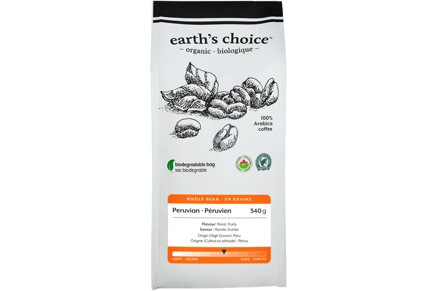 Earth's Choice Peruvian Whole Bean Coffee 340g