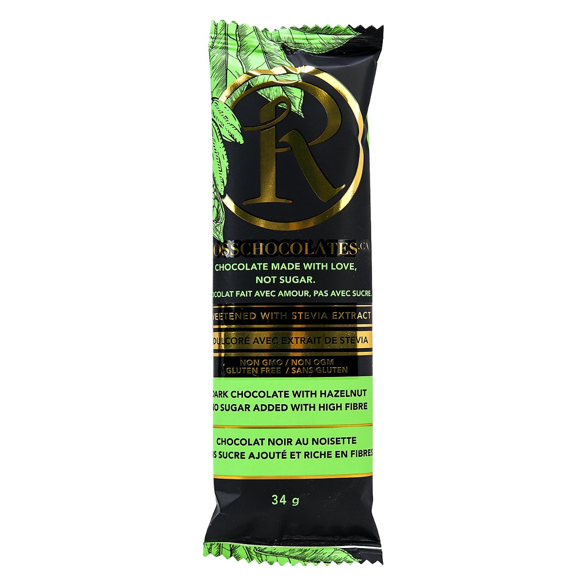 Ross Chocolates No Sugar Added Dark Chocolate & Hazelnut 34g